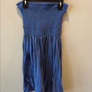 Blue Smocked Strapless Dress